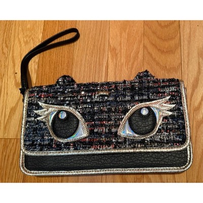Juicy Couture Cat Eyes Ears Clutch Bag Wristlet Sequin Tweed Purse Going Out
