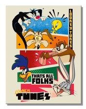 Looney Tunes Collage Thats all folks sign Aluminum 7.5" x 11.5" inch Made in USA