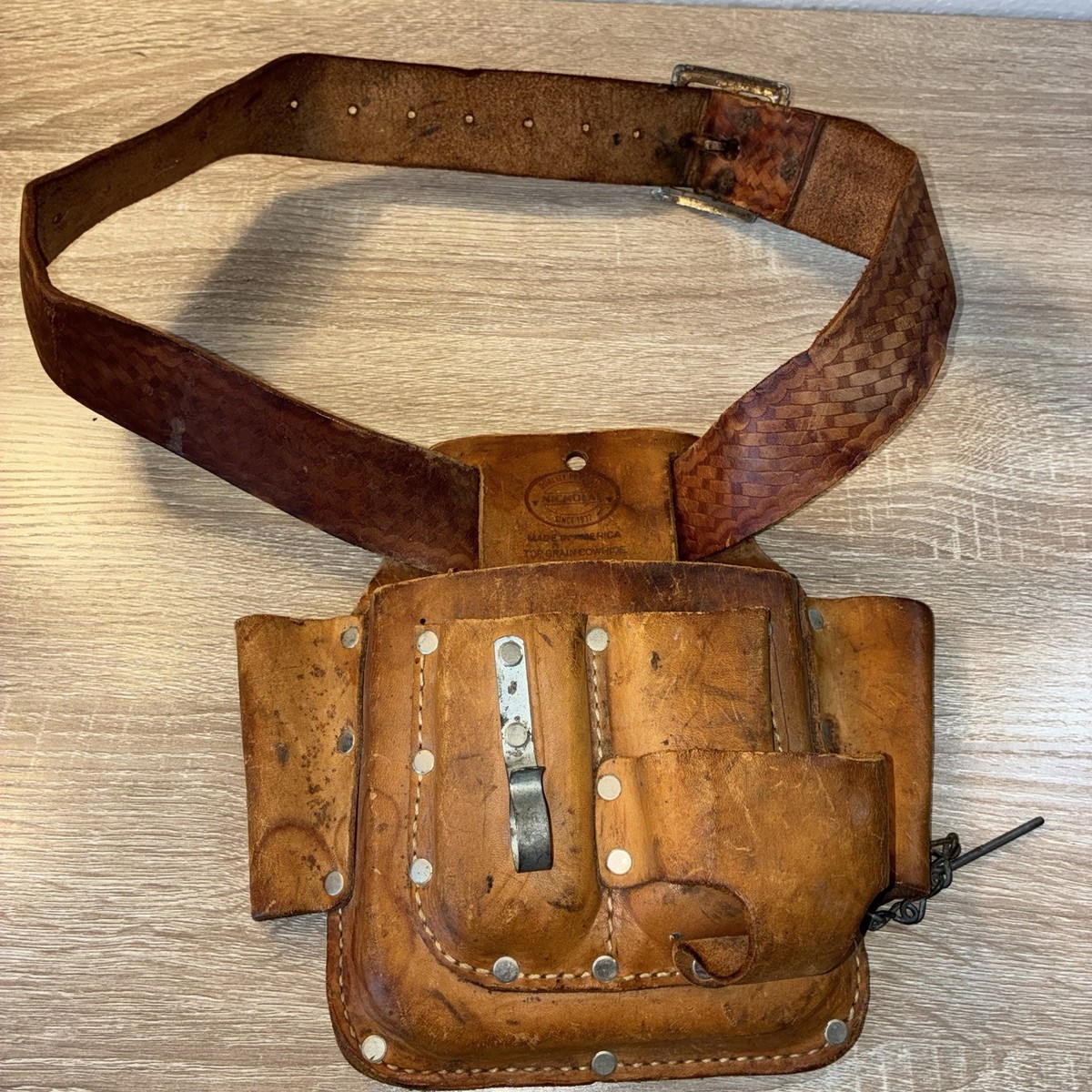 Nicholas Vintage Cowhide Pro Line Tool Pouch Holder Belt Brown