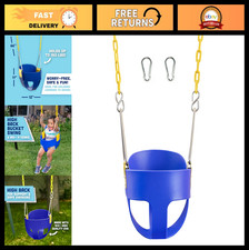 High Back Full Bucket Toddler Swing Seat with Coated Chains Carabiners - Blue