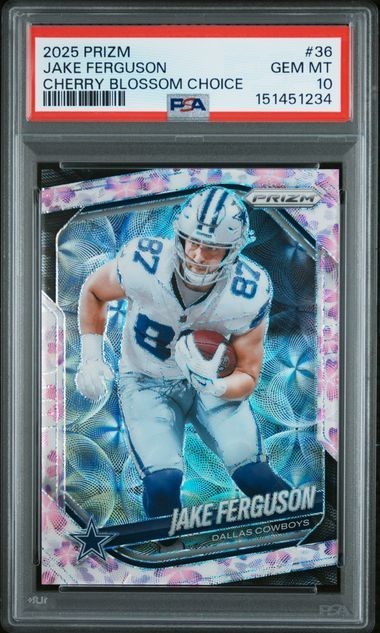 2025 Panini Prizm cherry blossom Jake Ferguson #36 4/15 PSA 10
