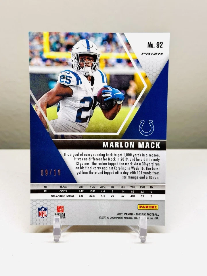 2020 Panini Mosaic MARLON MACK /10 Gold #92 SSP Colts - Image 3 of 3