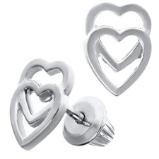 Sterling Silver Double Heart Baby Studs