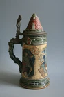 ANTIQUE METTLACH THE THIRSTY KNIGHT BEER STEIN - CIRCA 1899
