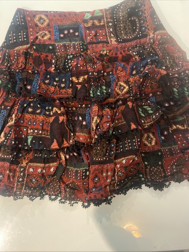 Farm Rio Tapestry Tiered Mini Skirt Women's NEW boho Hippie Floral lined S