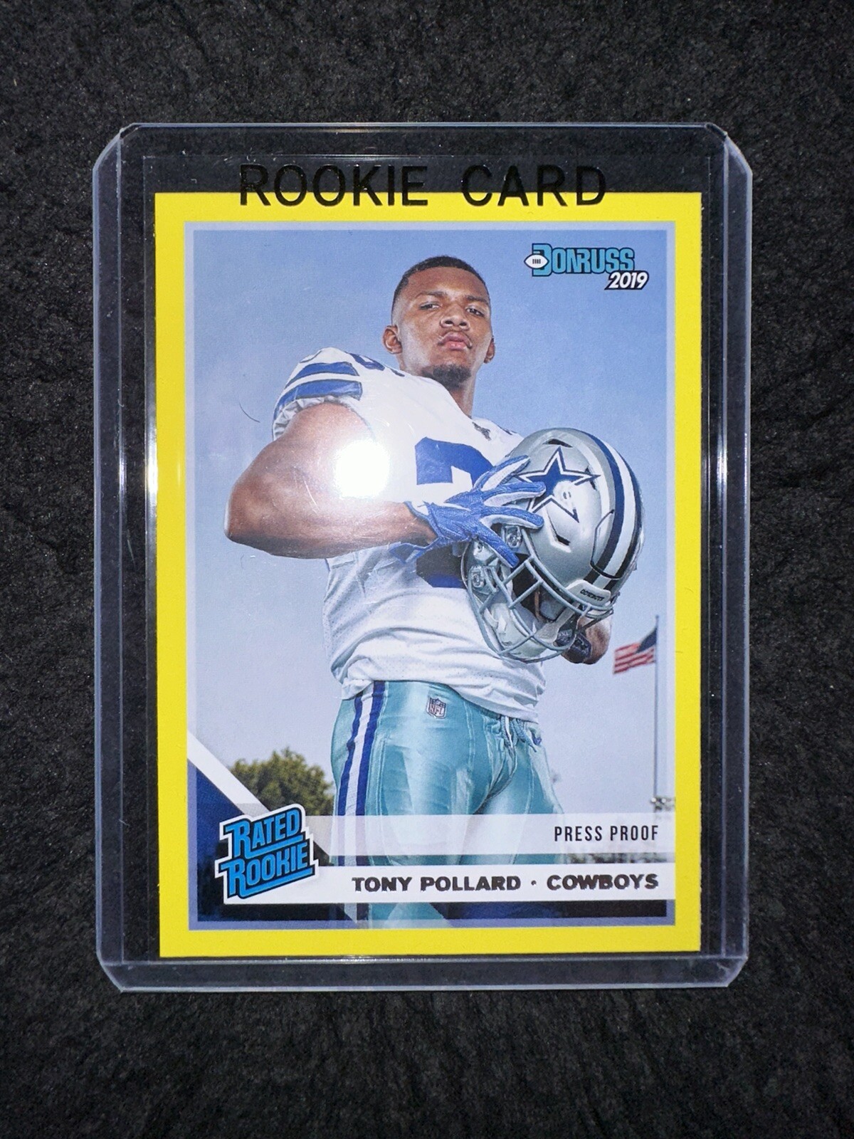 Tony Pollard 2019 Donruss Rated Rookie Yellow Press Proof RC Cowboys Titans
