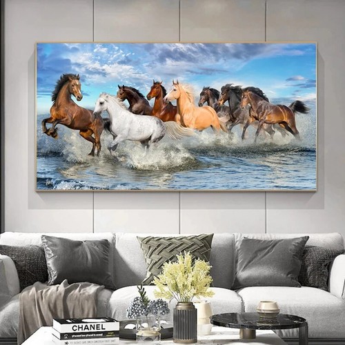 CTLL-White Horse Wall Art Canvas: Western Animal Canvas Picture Running Wild Horses Print Horizontal Beach Wildlife Artwork Decor Bedroom Office Livin-810920