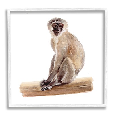 Langur Monkey Watercolor Painting Children's Nursery Animal White Framed Wall...