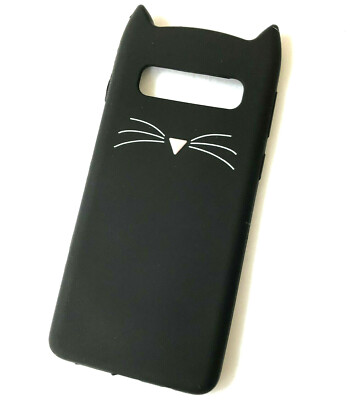 For Samsung Galaxy S10e / S10 Plus - Black Soft Silicone Rubber Case Kitty Cat