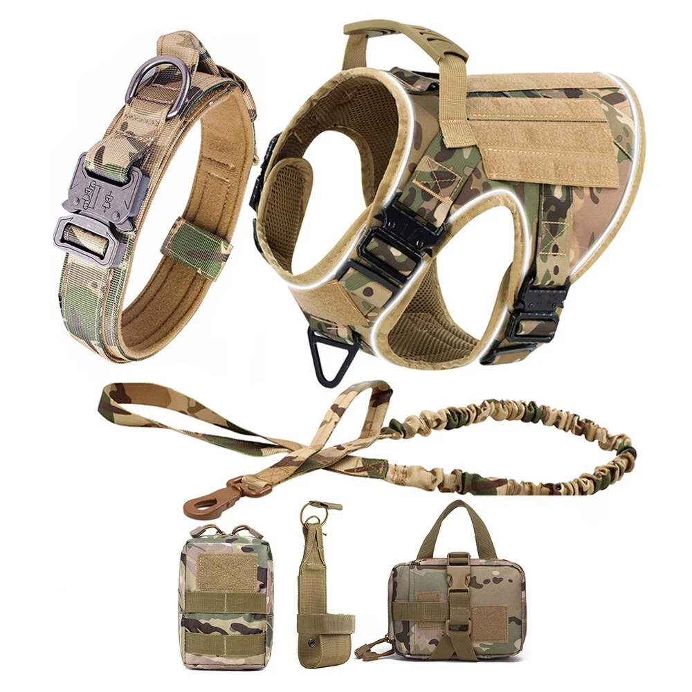 Dog Harness with 4 Metal Buckle Military Tactical Pet Training Vest Harnesses