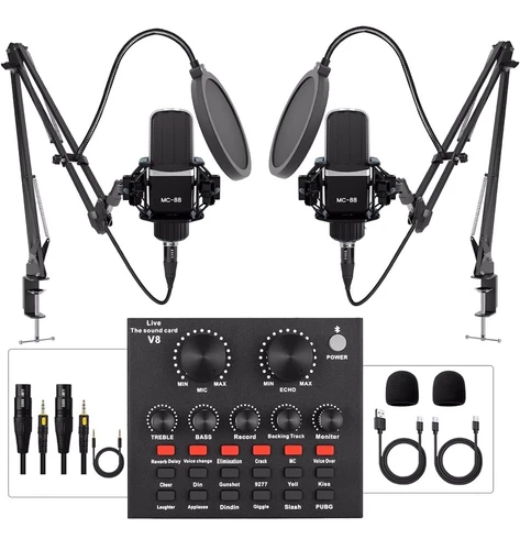 Podcast Equipment Bundle for 2, All-in-Audio Interface with Studio Condenser
