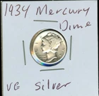 1934 Silver Mercury Dime VG