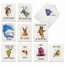 10 Assorted Birthday Note Cards with Envelopes - WILDLIFE EXPRESSIONS