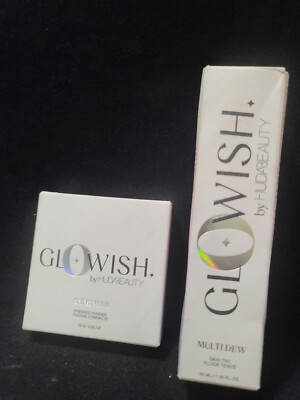  Lot 2x  GloWish Huda Beauty Multi Dew Skin Tint Pressed Powder Deep 11 Rich 12 