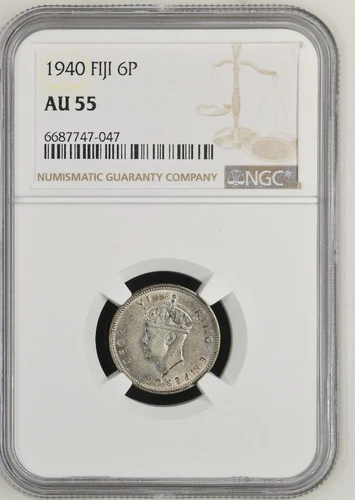 Fiji 6 Pence 1940 NGC AU 55