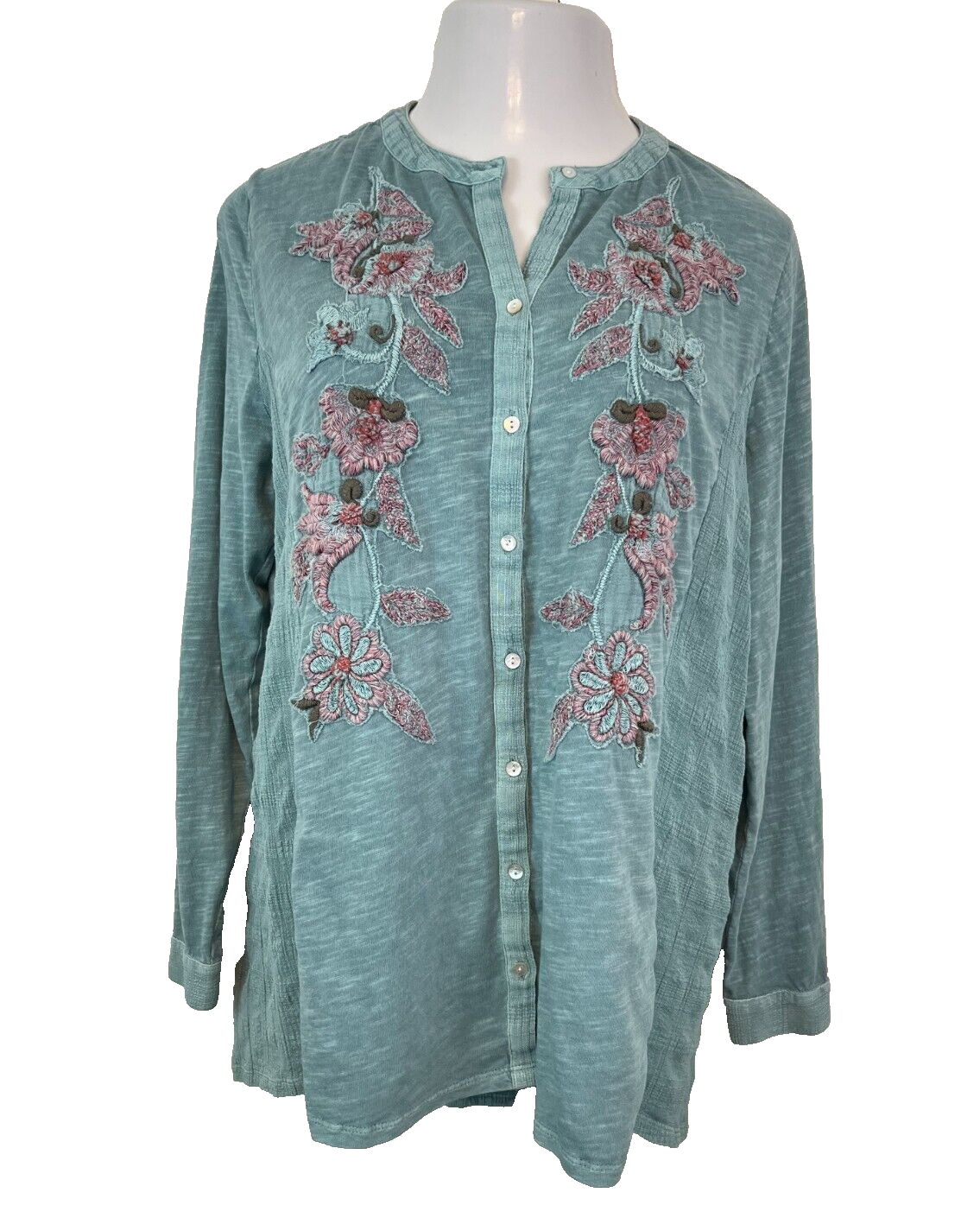 Soft Surroundings Size L Blue Floral Embroidered Tunic Top Cotton eBay