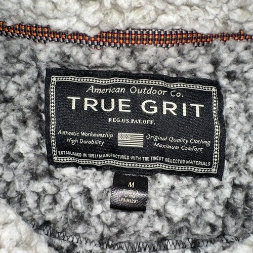 True Grit Men's Faux Shearling Sherpa Pullover Jacket Gray Front 1/4 Zip Medium - Picture 3 of 7