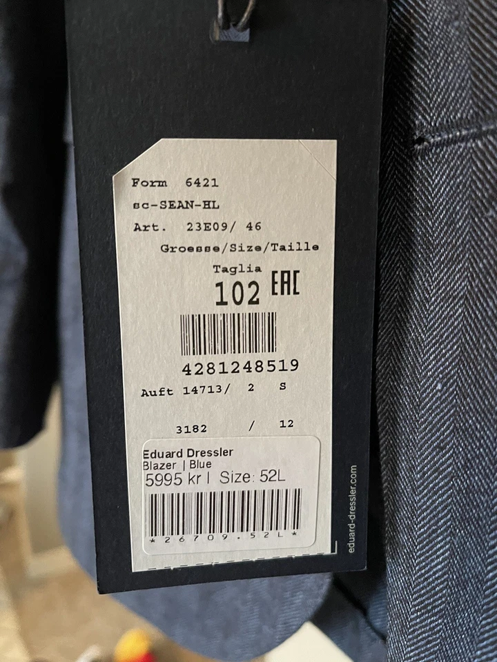 NUEVO Abrigo Deportivo Blazer Eduard Dressler Azul Espiga Lino Algodón 52L EU 42L EE. UU. Foto 2 de 2