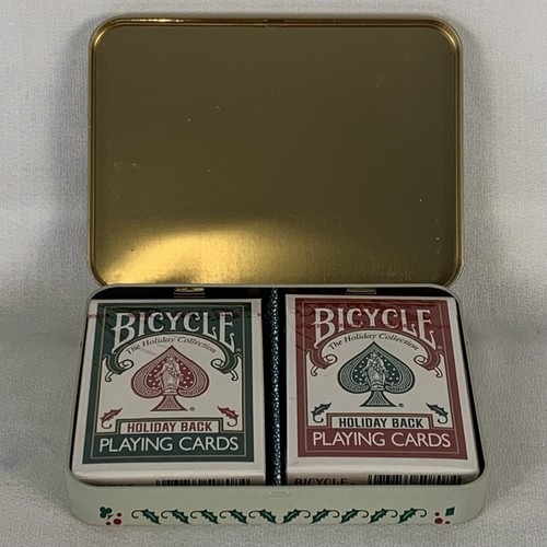BICYCLE HOLIDAY PLAYING CARDS, 2 SEALED DECKS IN COLLECTIBLE TIN W/SLEEVE, 1990S - Picture 4 of 7