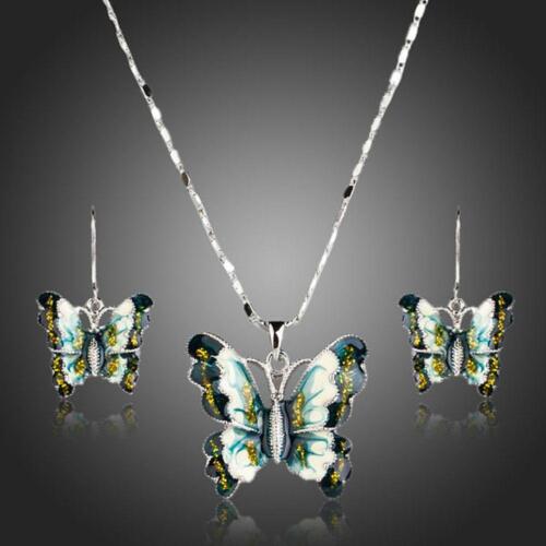 Artistic Flying Butterfly Pendant Necklace and Drop Earrings Set - Zdjęcie 1 z 4