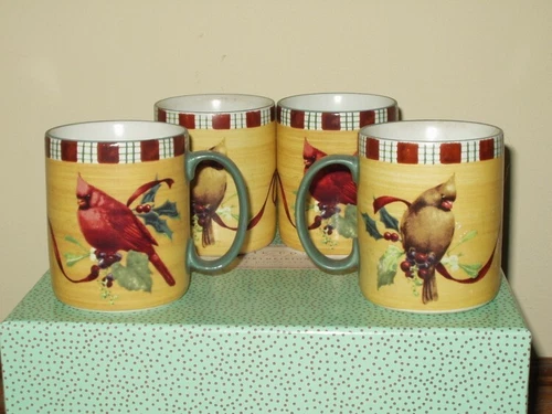 FOUR Lenox Winter Greetings Everyday Mugs -Cardinals - NEW - Three Labels
