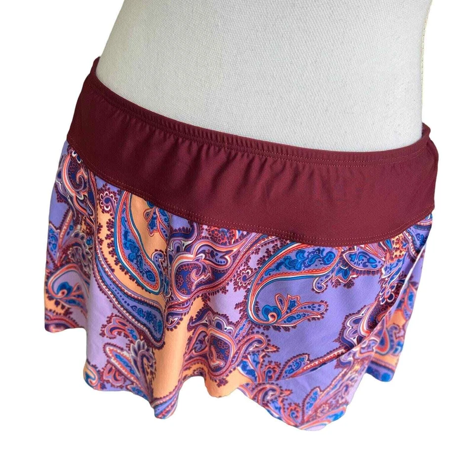 New Antonio Melani Bikini Womens S M Paisley 3 Piece Swimsuit Set Skirt Purple - Image 3 of 4