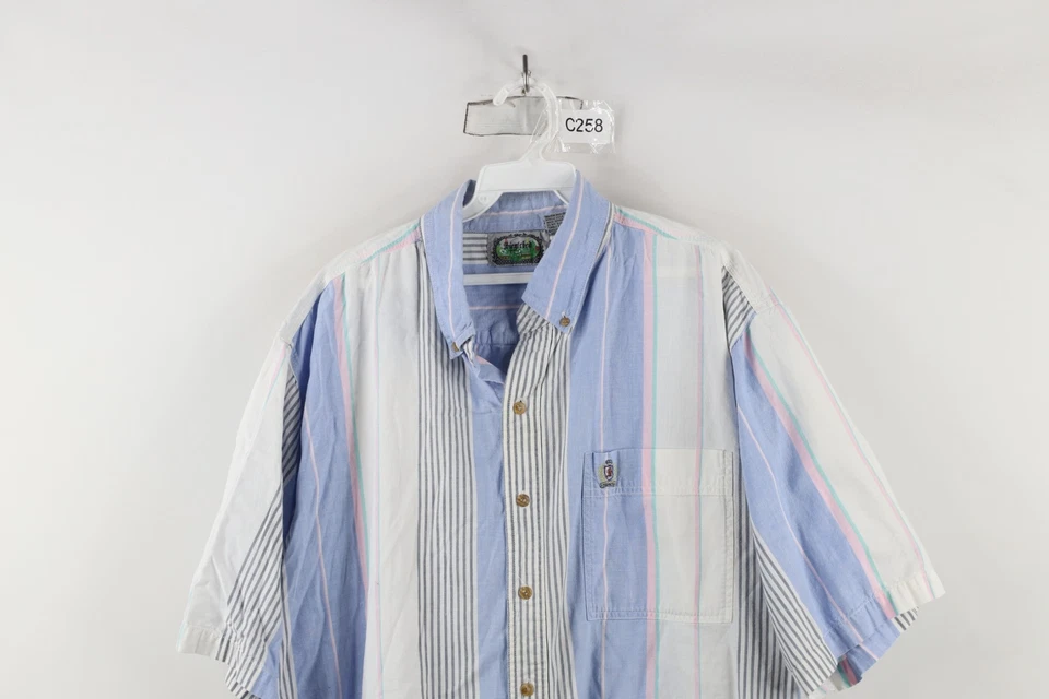 Vtg 90s Streetwear Mens XL Striped Color Block Short Sleeve Button Down Shirt - Image 2 of 4