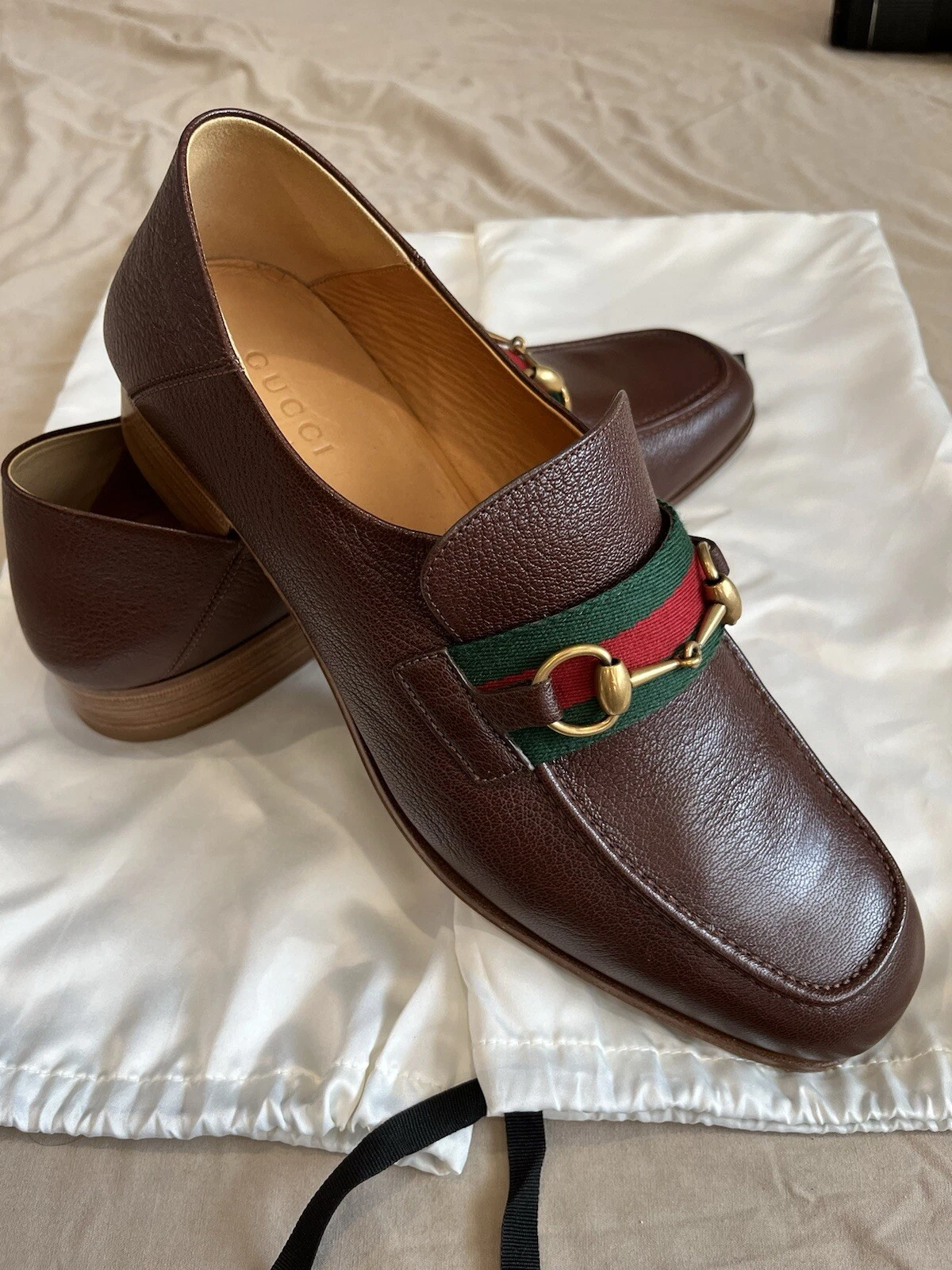Authentique mocassins Gucci cuir marron homme taille 11 habillé chaussures à enfiler luxe