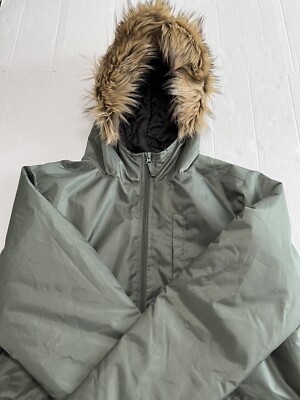 BooHoo Man Mens Faux Fur Hooded Parka Polyester Lined Green Jacket Size  Large