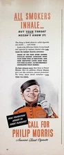 VINTAGE 1940s Print Ad ~ Philip Morris Cigarettes ~ All Smokers Inhale...