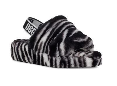 UGG Girls K Fluff Yeah Slide Zebra Slipper - Black/White