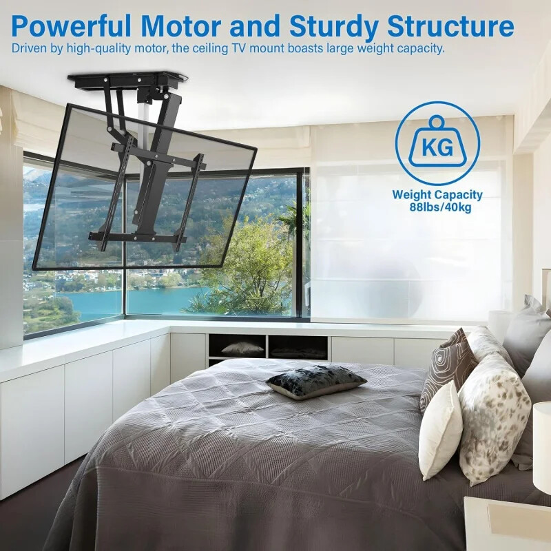 Electric Adjustable Ceiling TV Mount Remote Motorized Flip Down Pitched
