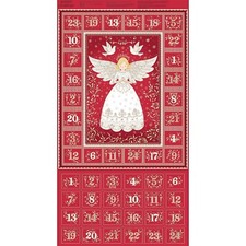 Advent Calendar Panel Christmas Fabric by Makower Herald Angels 042/R Red