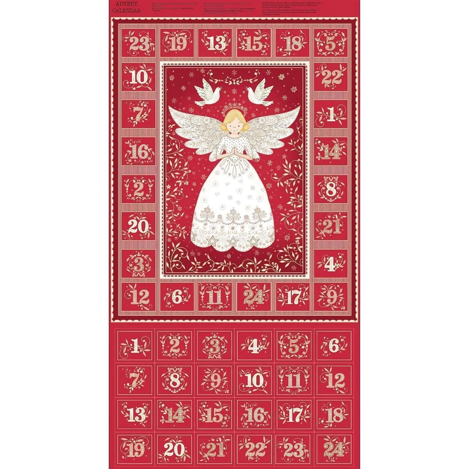 Advent Calendar Panel Christmas Fabric by Makower Herald Angels 042/R Red