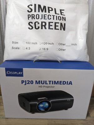 Home Theater Projector iDeaPLAY PJ20 720P 1280x720 Resolution With 120'' Screen.