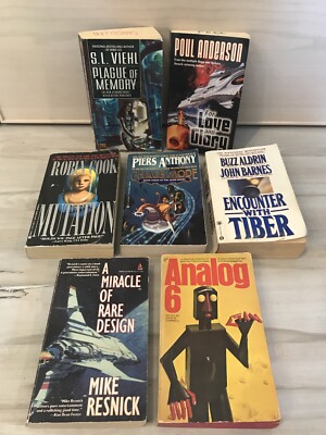 Mixed Lot Of 7 Sci Fi- Anderson- Viehl- Resnick- Campbell- Cook- Anthony- Aldrin