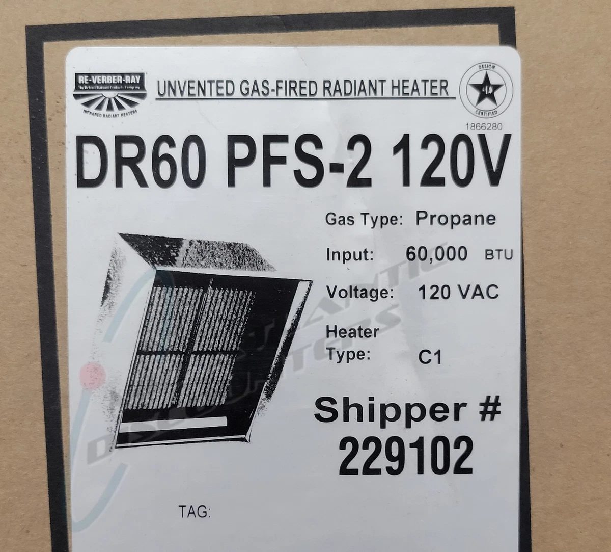 Re-Verber-Ray DR60 PFS-2 120V Infrared Heater Propane 120V 60000 BTUH  Unvented | eBay