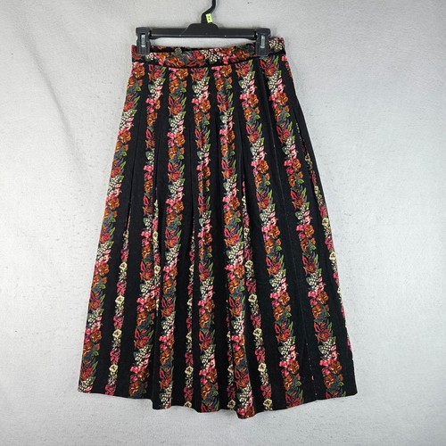 Vintage Herman Geist Samt Rock Damen 10 schwarz Blumen Plissee Fee Landhaus - Bild 6 von 8