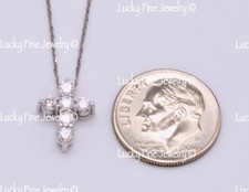 14k Solid White Gold Natural Diamond Cross Pendant 0.32 ct