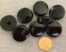 8 Vintage Thick Shiny Black Plastic Shank Buttons Slightly Domed 7/8" 23mm 8887