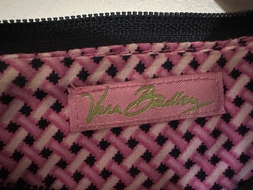 Vera Bradley Handgelenktasche Handtasche 8 "x 4" schwarz, pink und grün Paisley mit Elefant - Bild 7 von 8
