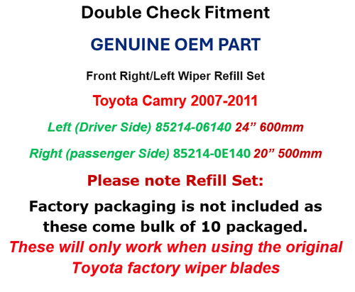 Insertos limpiaparabrisas delantero Camry 2007-2011 pieza original OEM - Imagen 2 de 4