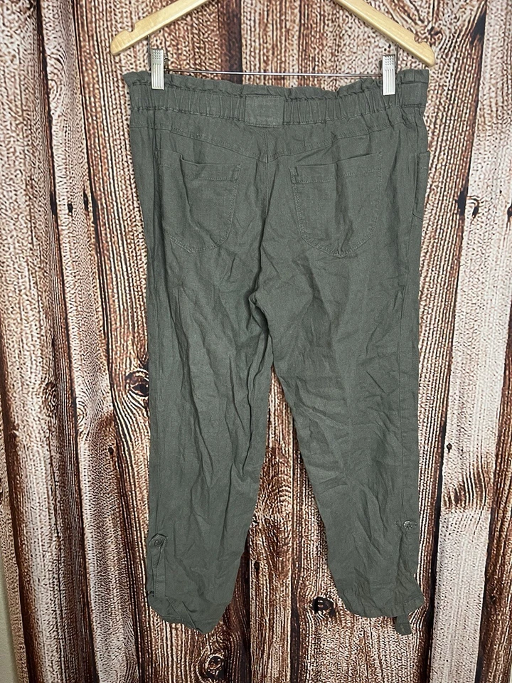 Pantalones de playa Jolt para mujer de lino verde talla 5 con cordón Foto 2 de 3