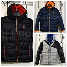 Spyder  BOYS Youth Puffer Winter Jacket Gray Black Blue 