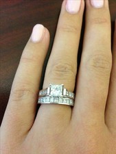 935 Silver Simulated 2.85CT White Princess Sapphire Anniversary Women's Ring Set