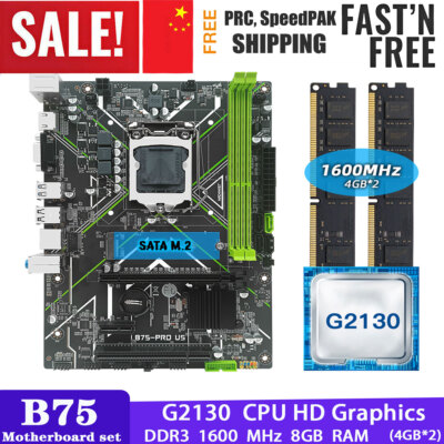 B75 Motherboard LGA 1155 with Intel G2130 CPU 8GB DDR3 RAM Memory Combo Kit