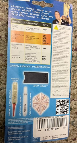 2 Pack NEW Unicorn Soft 200 Dart Starter Set With Wallet 17 Grams - Picture 3 of 6