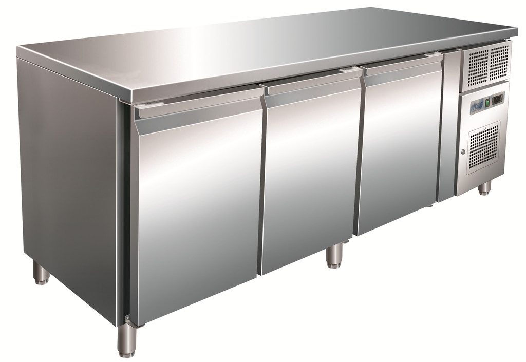 Umluftkühltisch Edelstahl Kühltisch drei Türen gekühlter Schrank Breite 180 cm