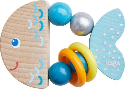 HABA Rattlefish Wooden Clutching Toy with Plastic Rings (Made in Germany)