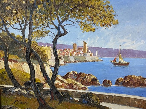 Cuadro Firmado Xavier SAGER 1881-1969 Vista De Antibes - Imagen 3 de 11